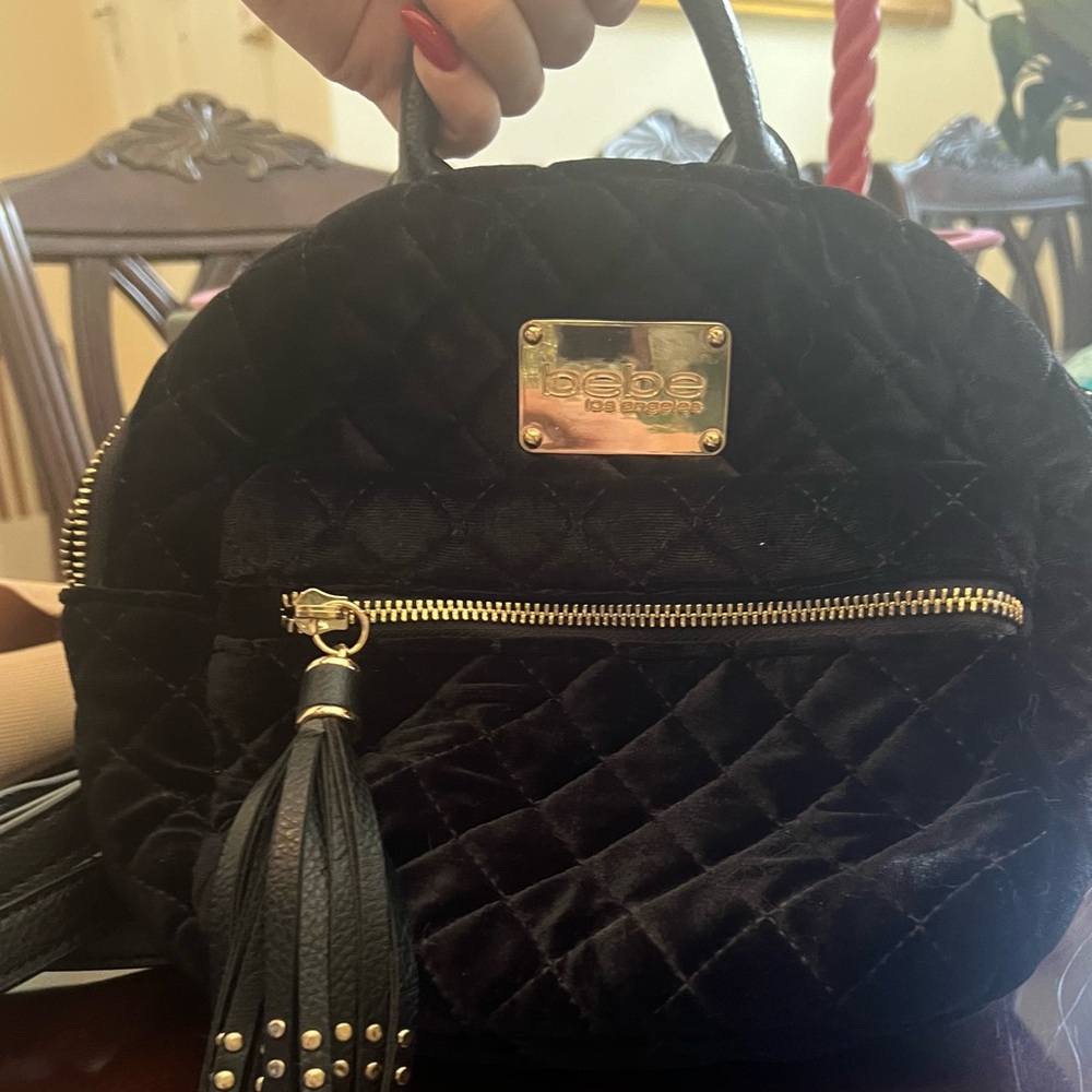 Bebe Black Velvet Tote Backpack ! Removable Straps
